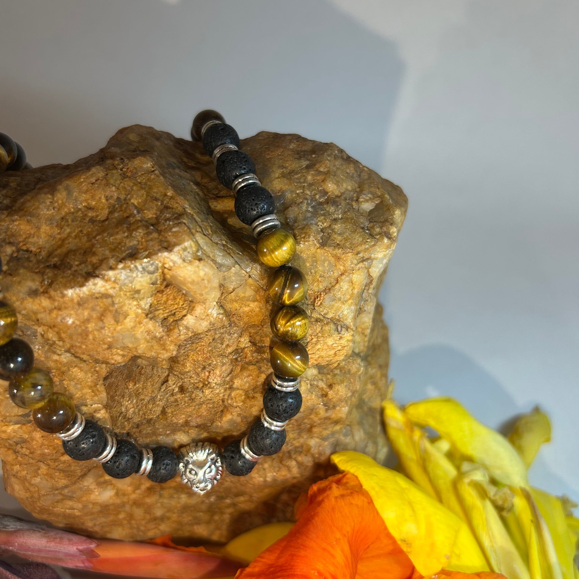 Inner Fire: Lava & Tiger Eye Strength Necklace with Tiger Charm