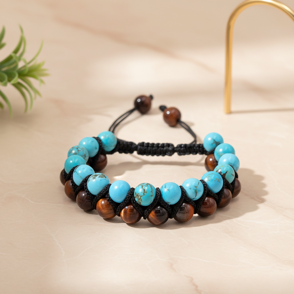 Calm Meets Courage: Turquoise & Red Tiger Eye Balance Bracelet