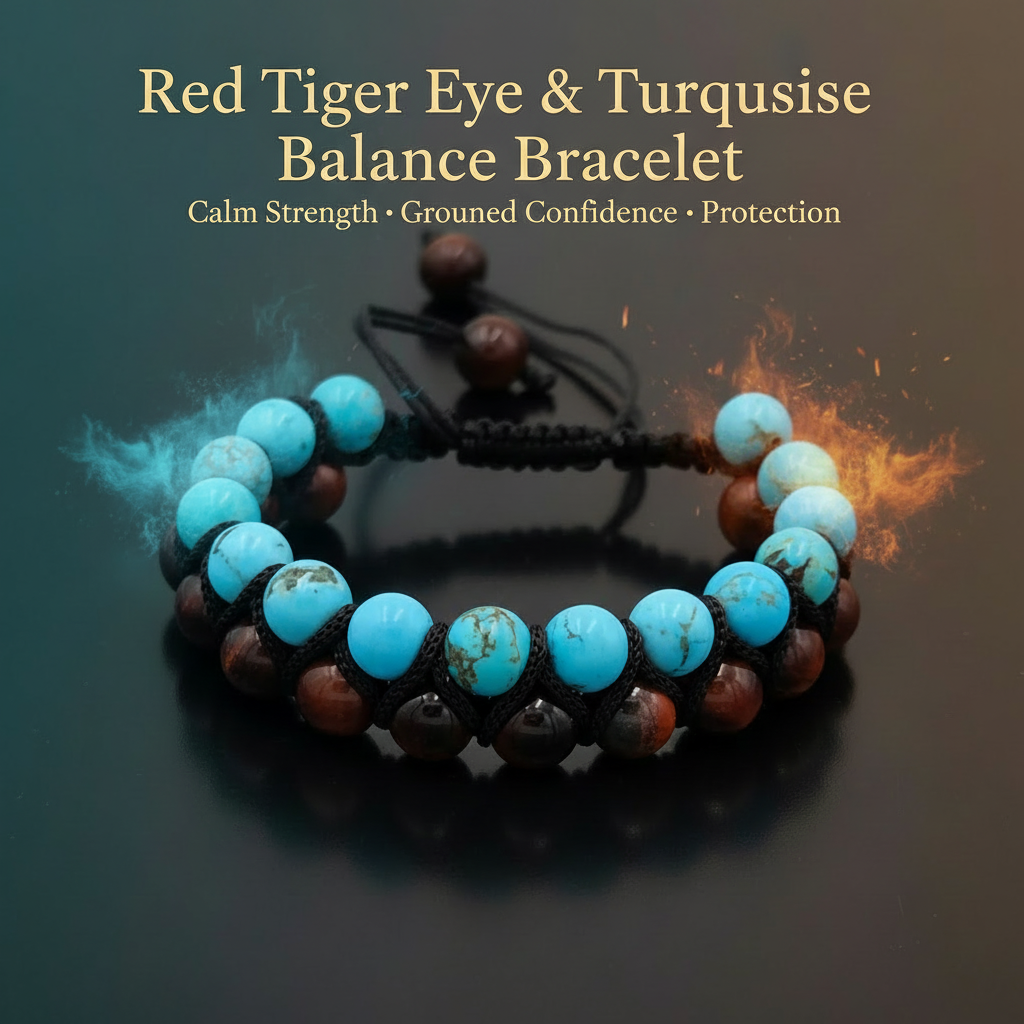 Calm Meets Courage: Turquoise & Red Tiger Eye Balance Bracelet