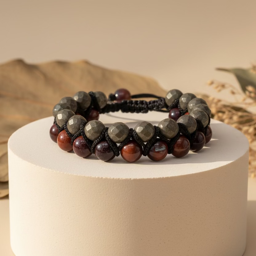 Shield & Strength Pyrite Red Tiger Eye Double Layer Bracelet
