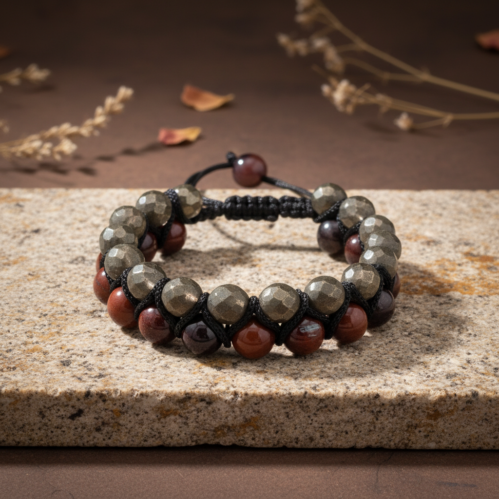 Shield & Strength Pyrite Red Tiger Eye Double Layer Bracelet