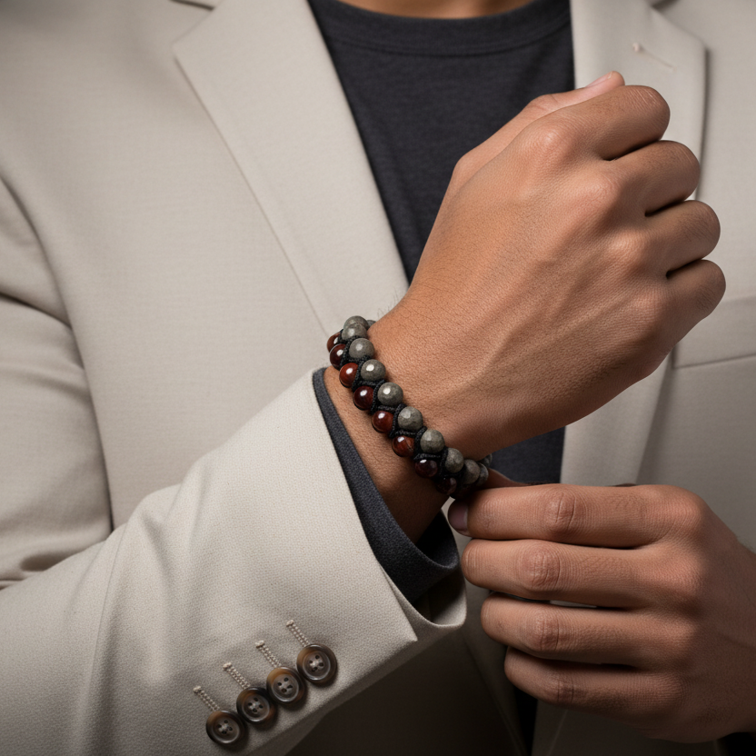 Shield & Strength Pyrite Red Tiger Eye Double Layer Bracelet