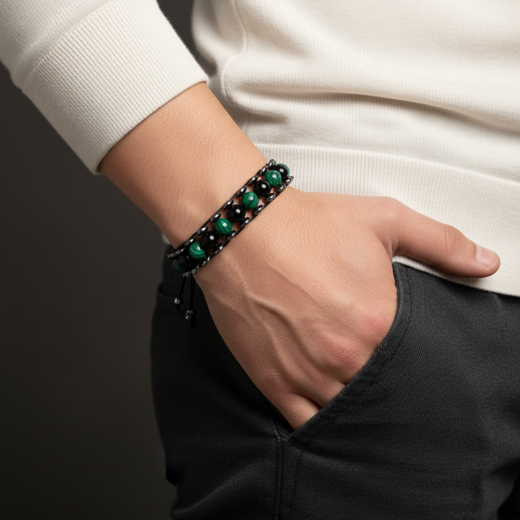 The Grounded Clarity Band - Malachite & Black Agate Bracelet