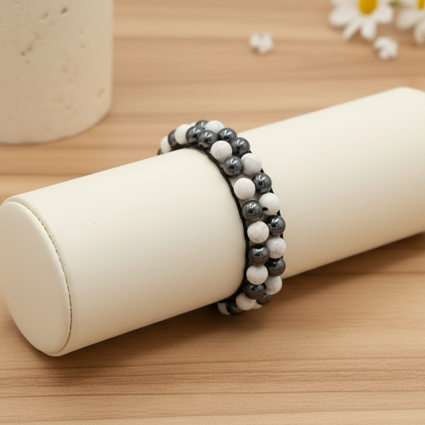 Mind Shield | White Howlite x Hematite Dual-Layer Bracelet