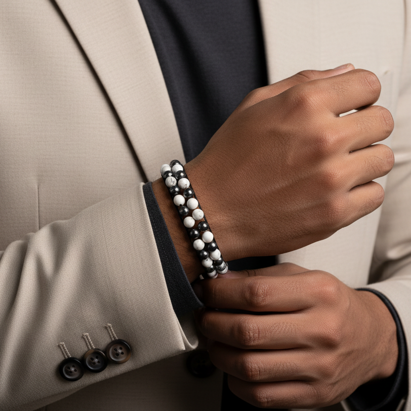 Mind Shield | White Howlite x Hematite Dual-Layer Bracelet