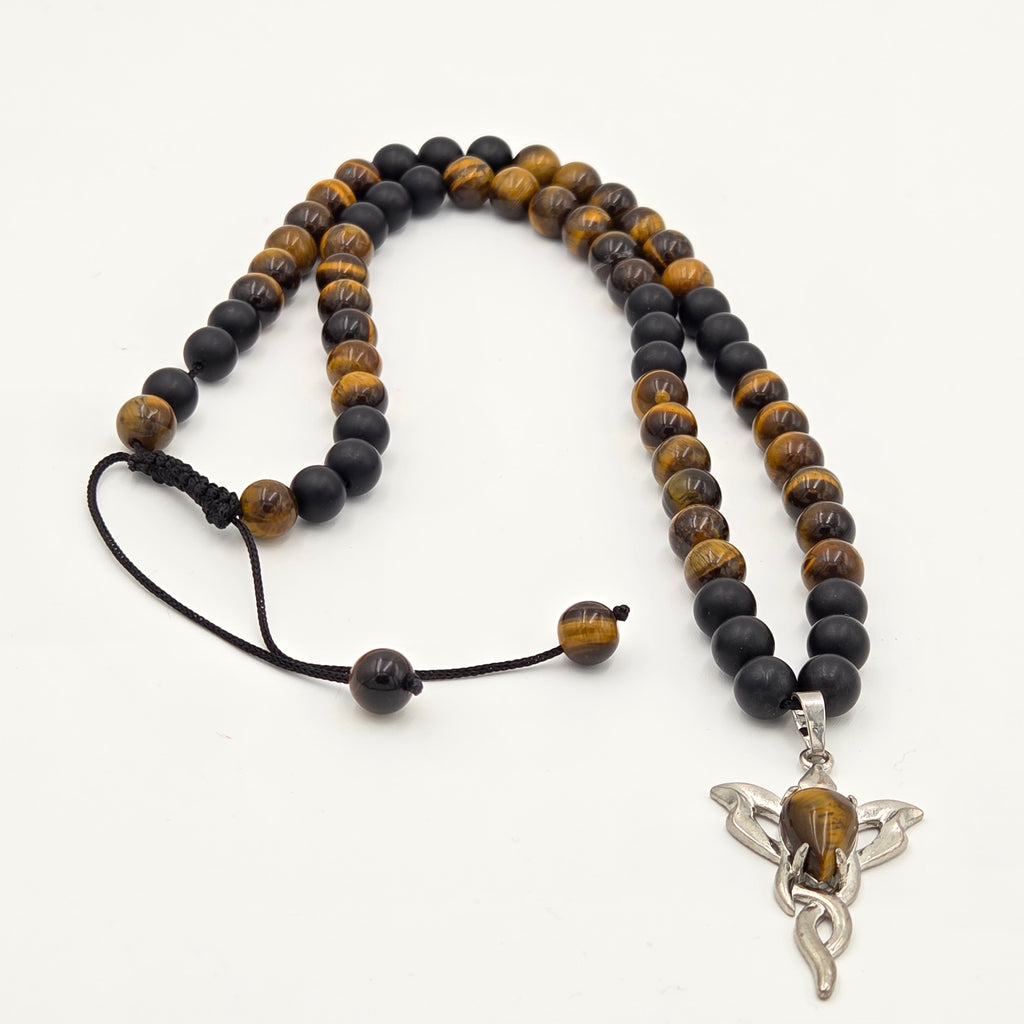 Ground & Ignite: Onyx + Tiger Eye Necklace with Tiger Eye Flame Pendant