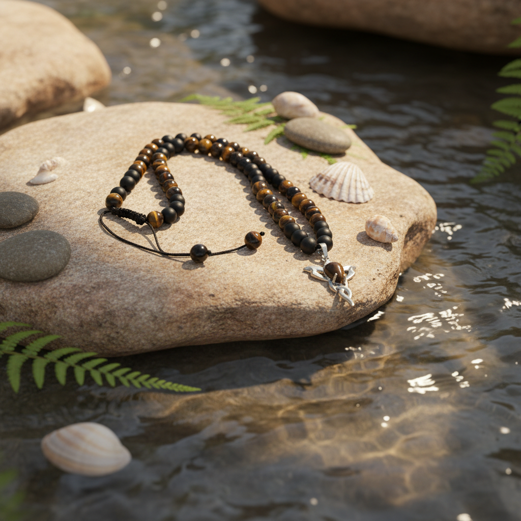 Ground & Ignite: Onyx + Tiger Eye Necklace with Tiger Eye Flame Pendant