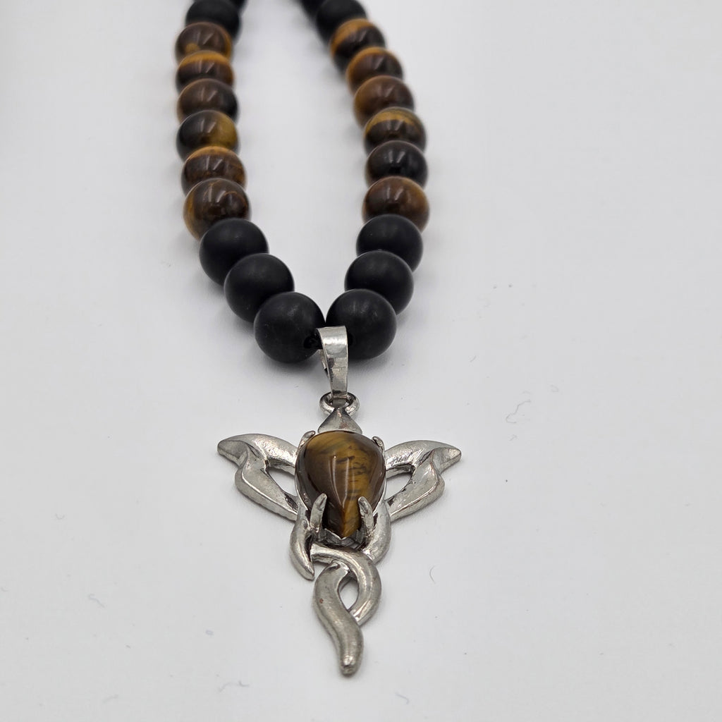 Ground & Ignite: Onyx + Tiger Eye Necklace with Tiger Eye Flame Pendant