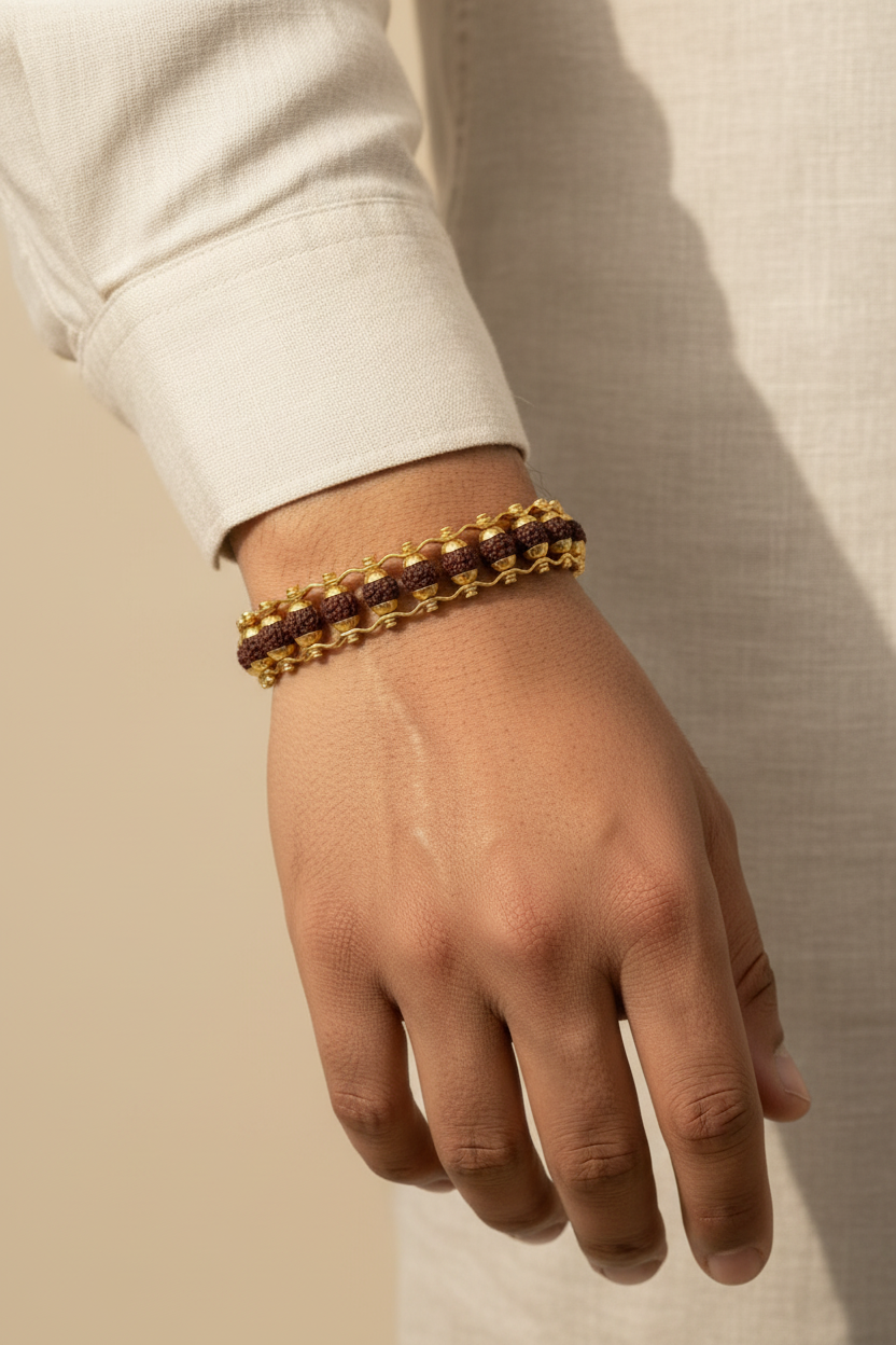Golden Rudraksha Core Bracelet – Power Rooted in Calm