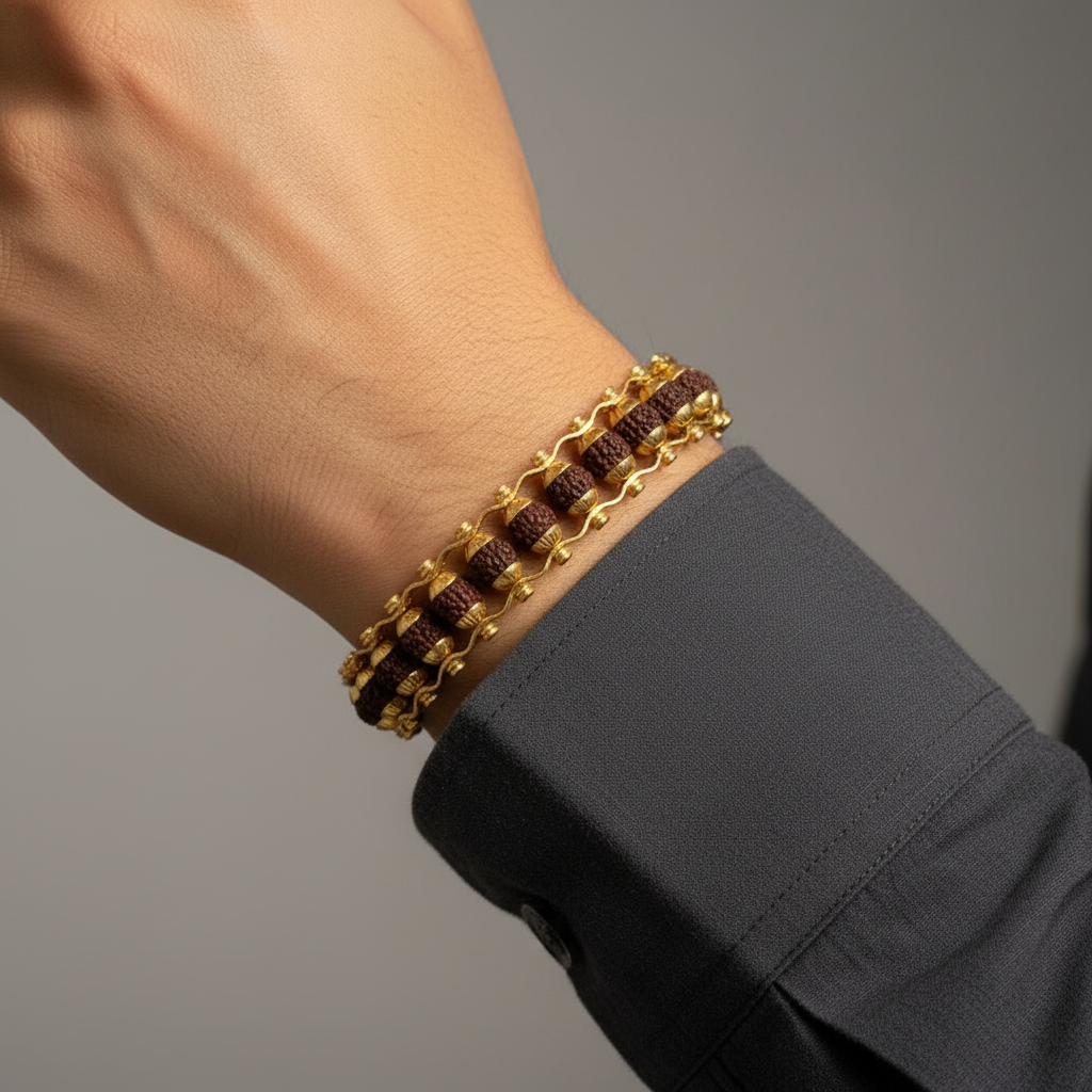 Golden Rudraksha Core Bracelet – Power Rooted in Calm