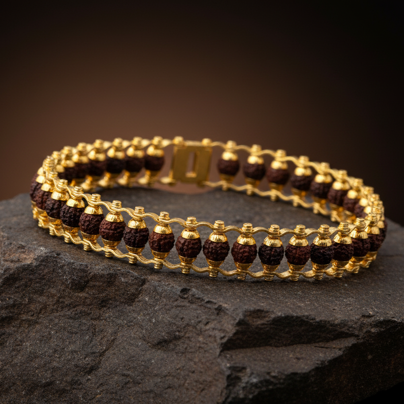 Golden Rudraksha Core Bracelet – Power Rooted in Calm