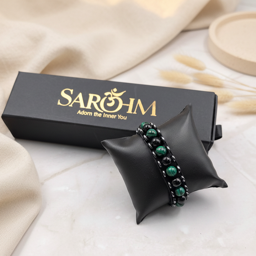 The Grounded Clarity Band - Malachite & Black Agate Bracelet