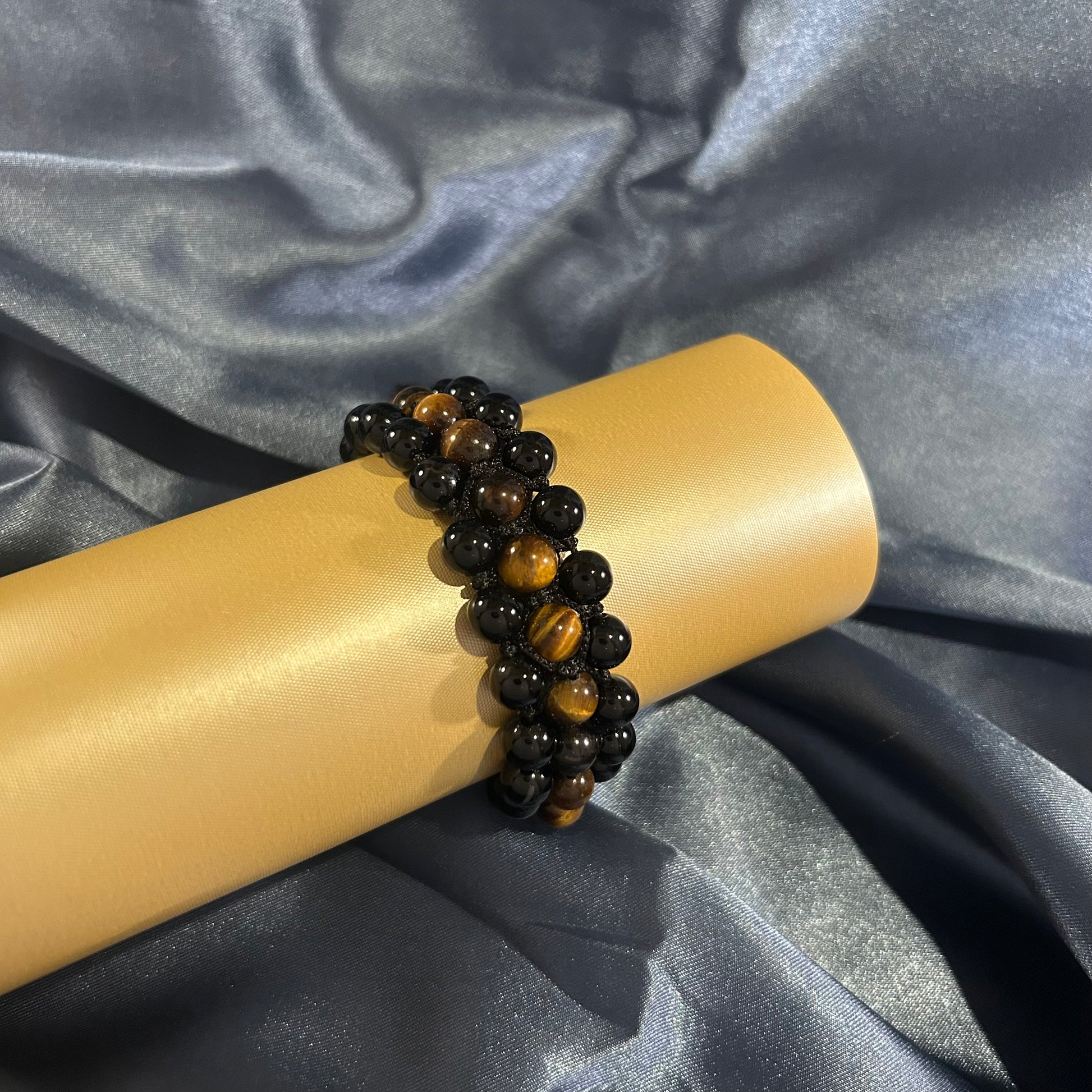 Triple Guard: Black Agate & Tiger Eye Stacked Bracelet for Focus & Protection