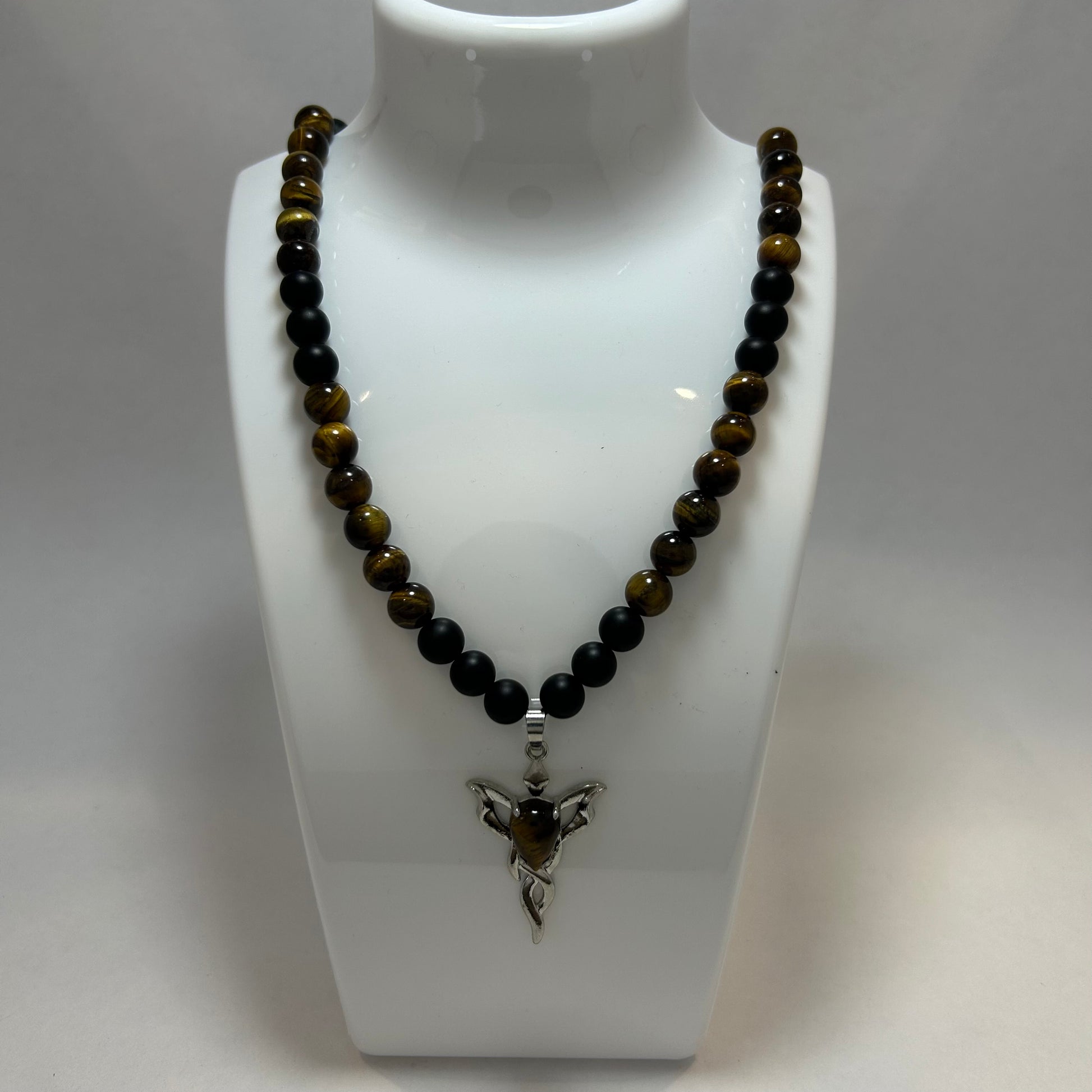 Ground & Ignite: Onyx + Tiger Eye Necklace with Tiger Eye Flame Pendant