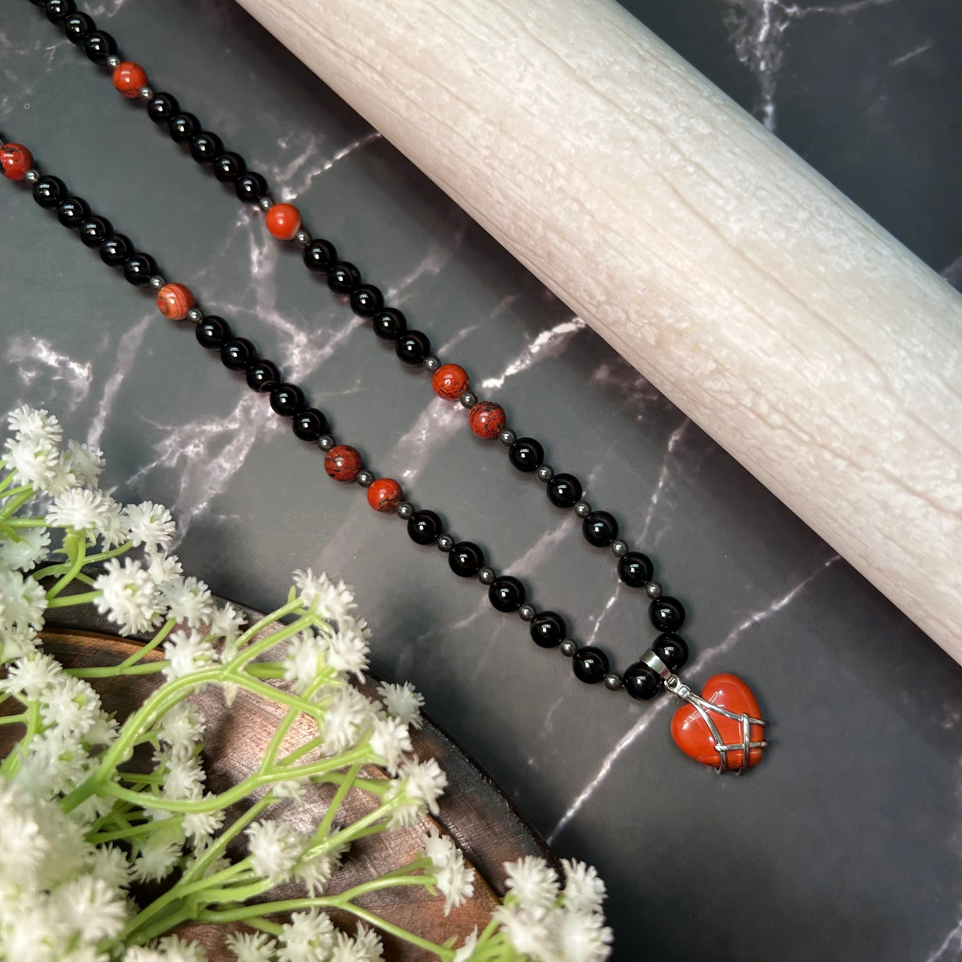 Shielded Heart: Red Jasper & Black Agate Grounding Necklace