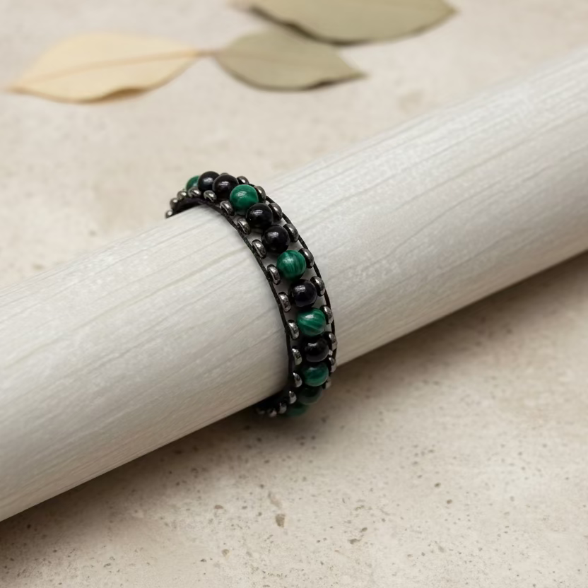 The Grounded Clarity Band - Malachite & Black Agate Bracelet