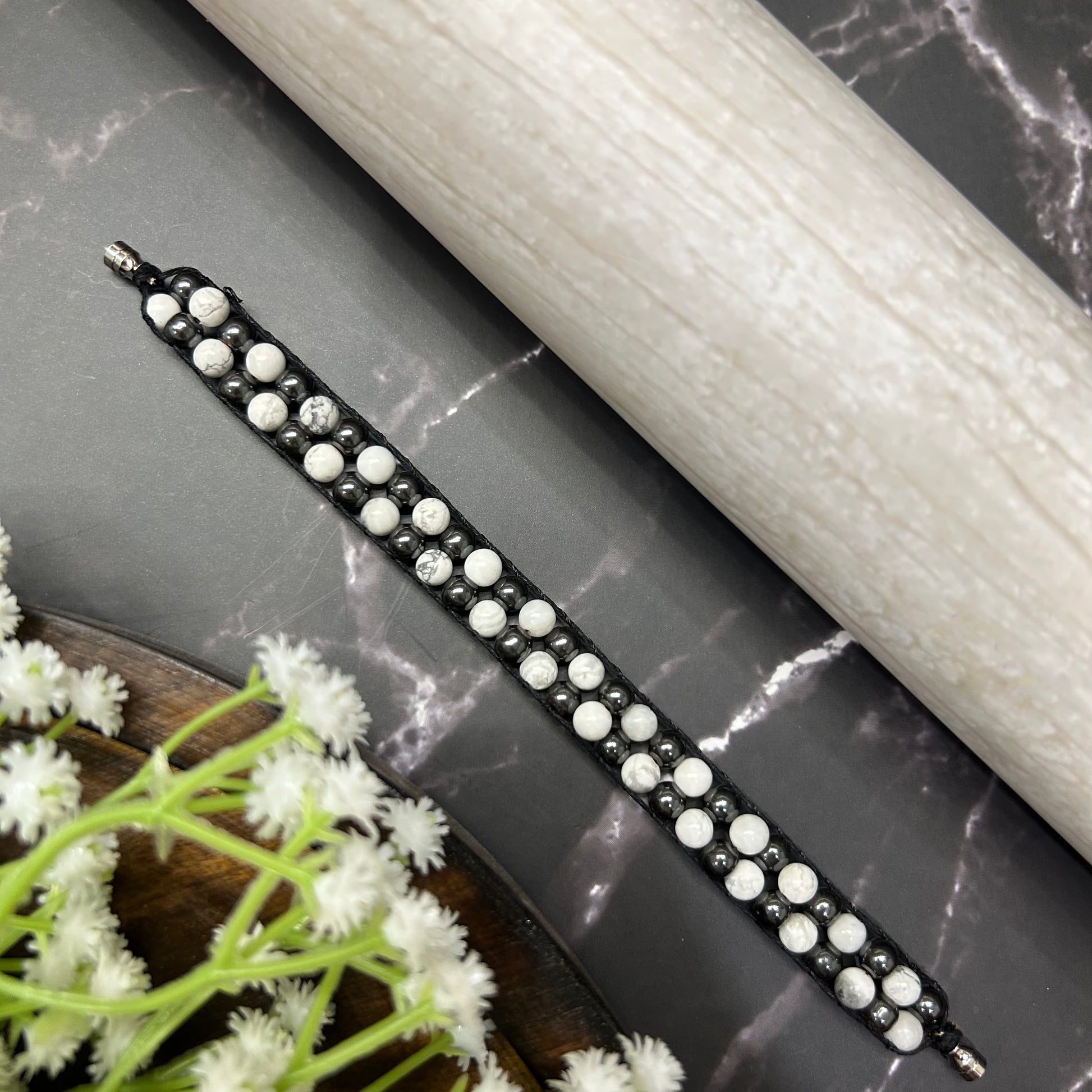 Mind Shield | White Howlite x Hematite Dual-Layer Bracelet