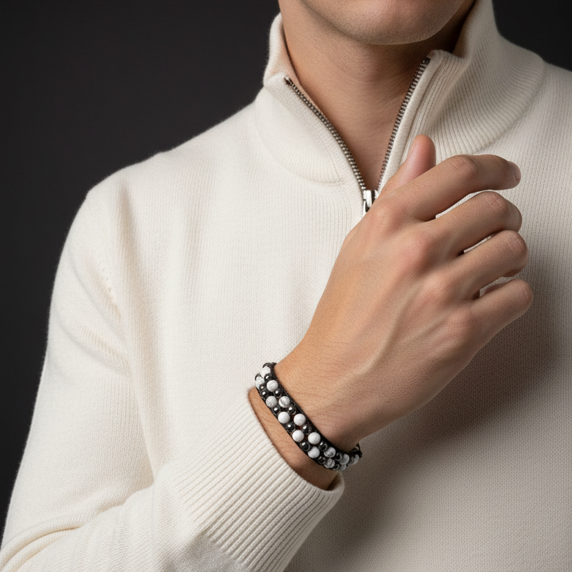 Mind Shield | White Howlite x Hematite Dual-Layer Bracelet