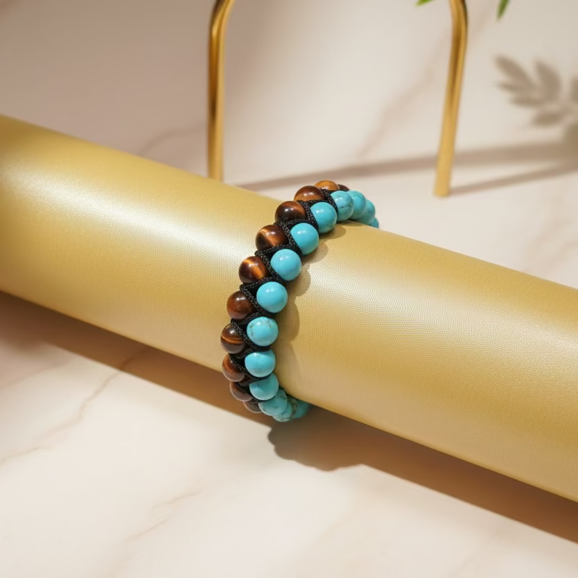 Calm Meets Courage: Turquoise & Red Tiger Eye Balance Bracelet