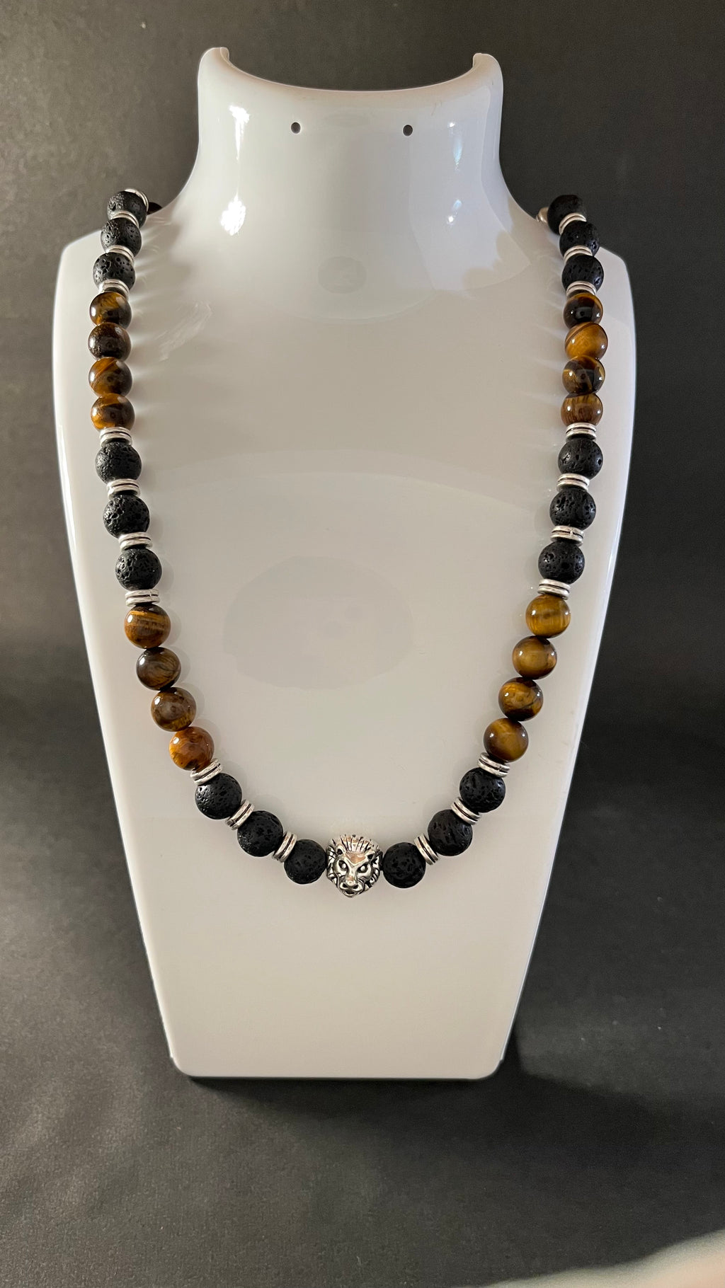Inner Fire: Lava & Tiger Eye Strength Necklace with Tiger Charm