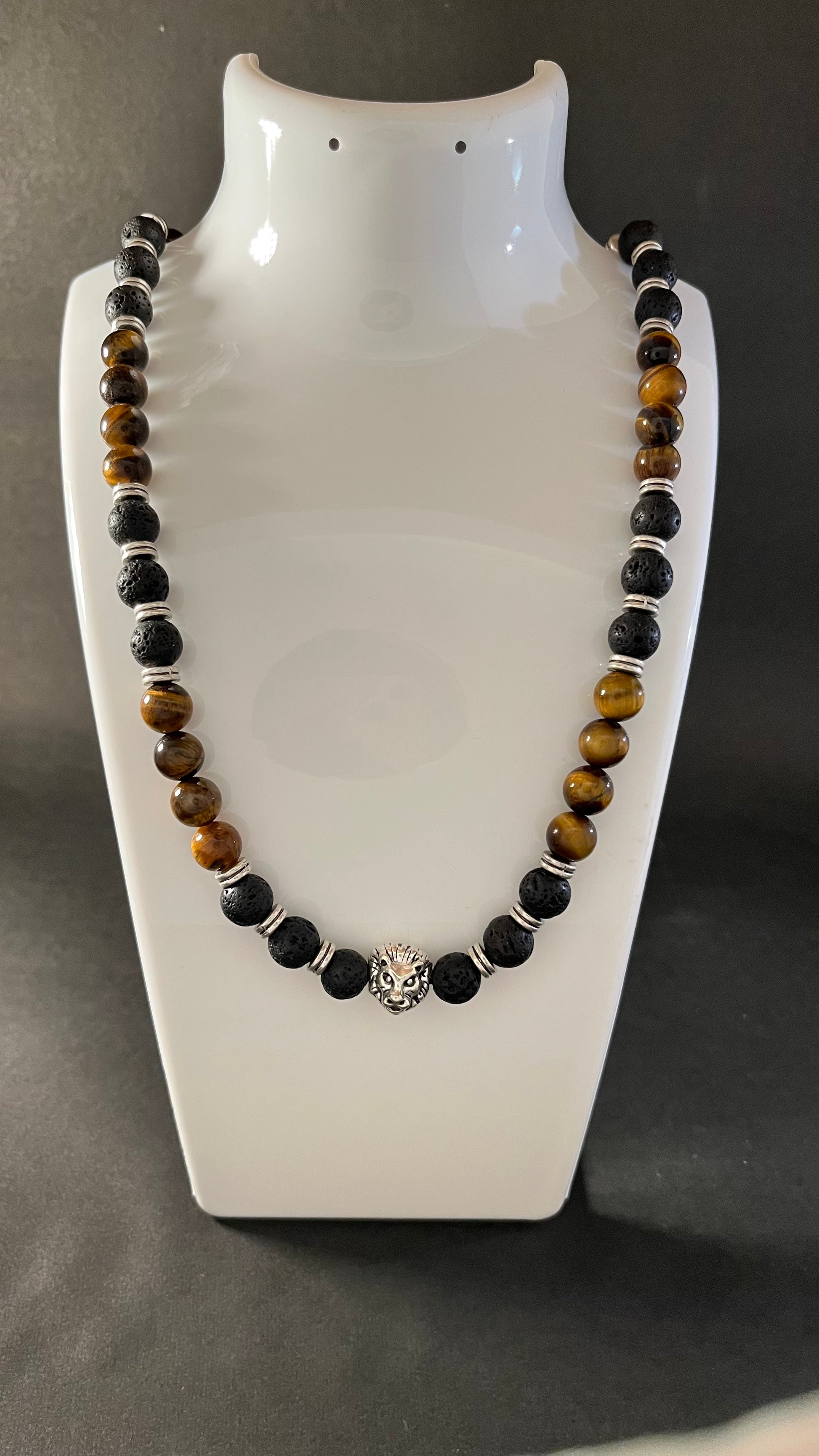 Inner Fire: Lava & Tiger Eye Strength Necklace with Tiger Charm