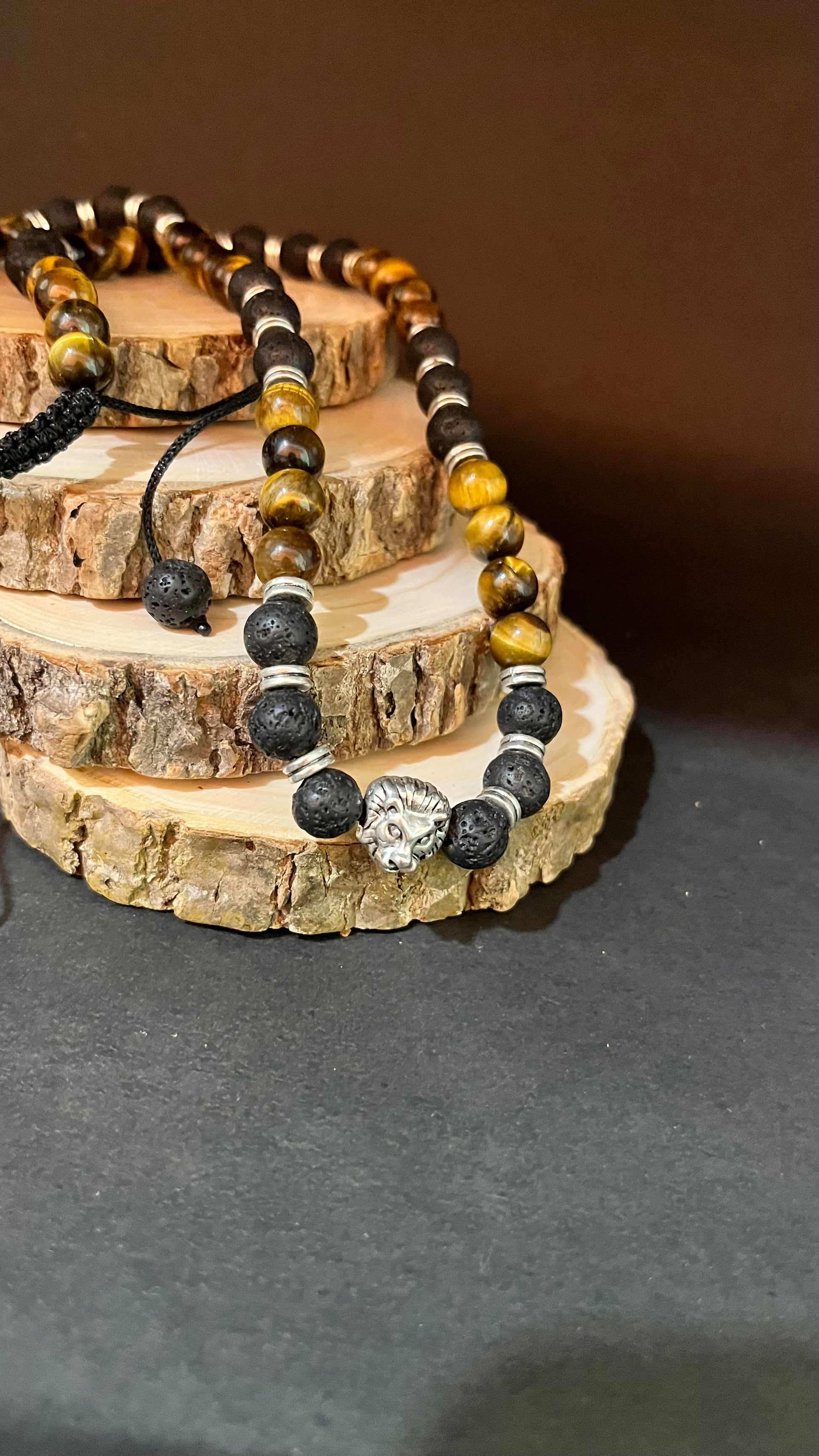 Inner Fire: Lava & Tiger Eye Strength Necklace with Tiger Charm