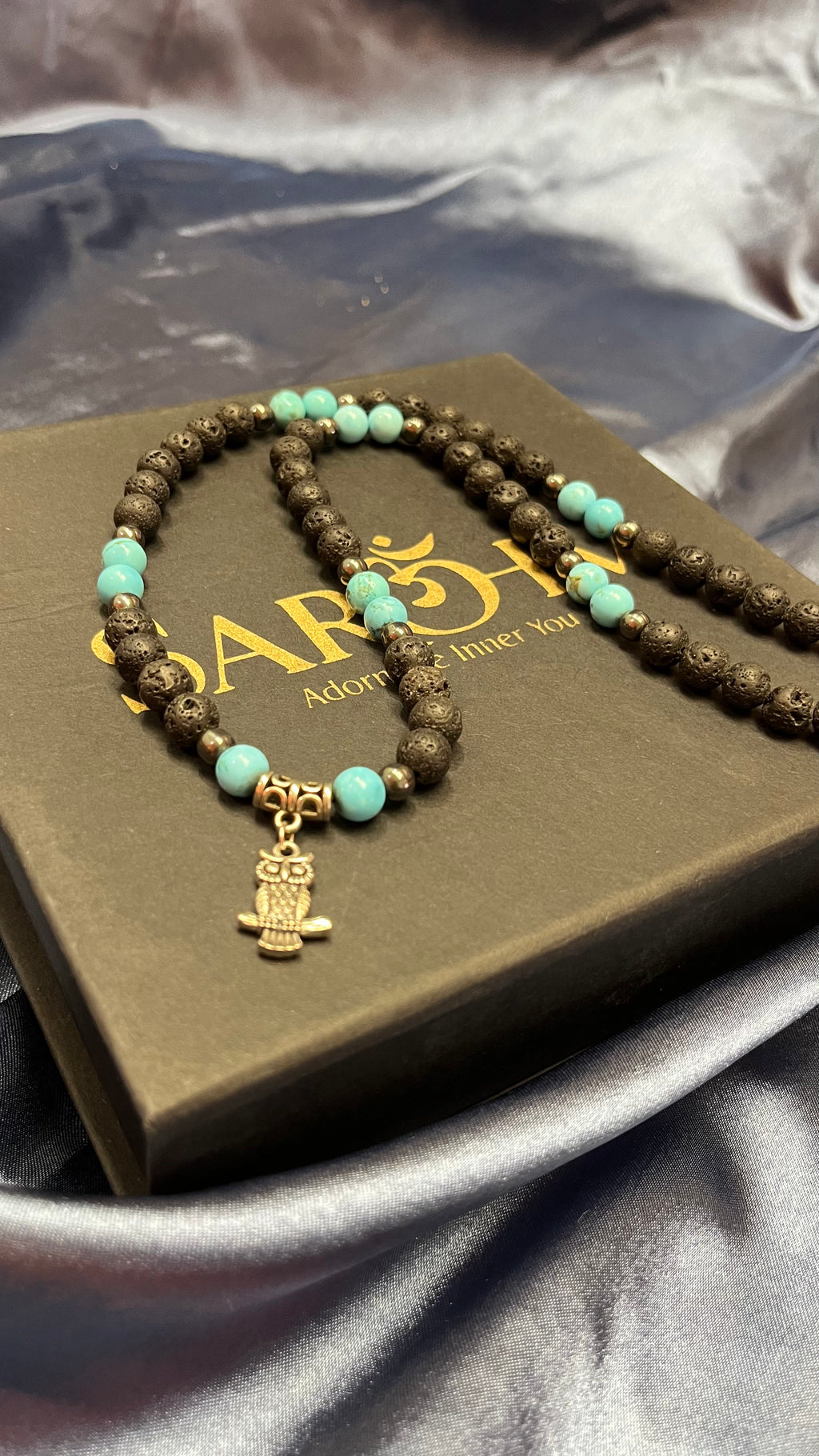 Wise Spirit Necklace | Lava & Turquoise with Owl Pendant