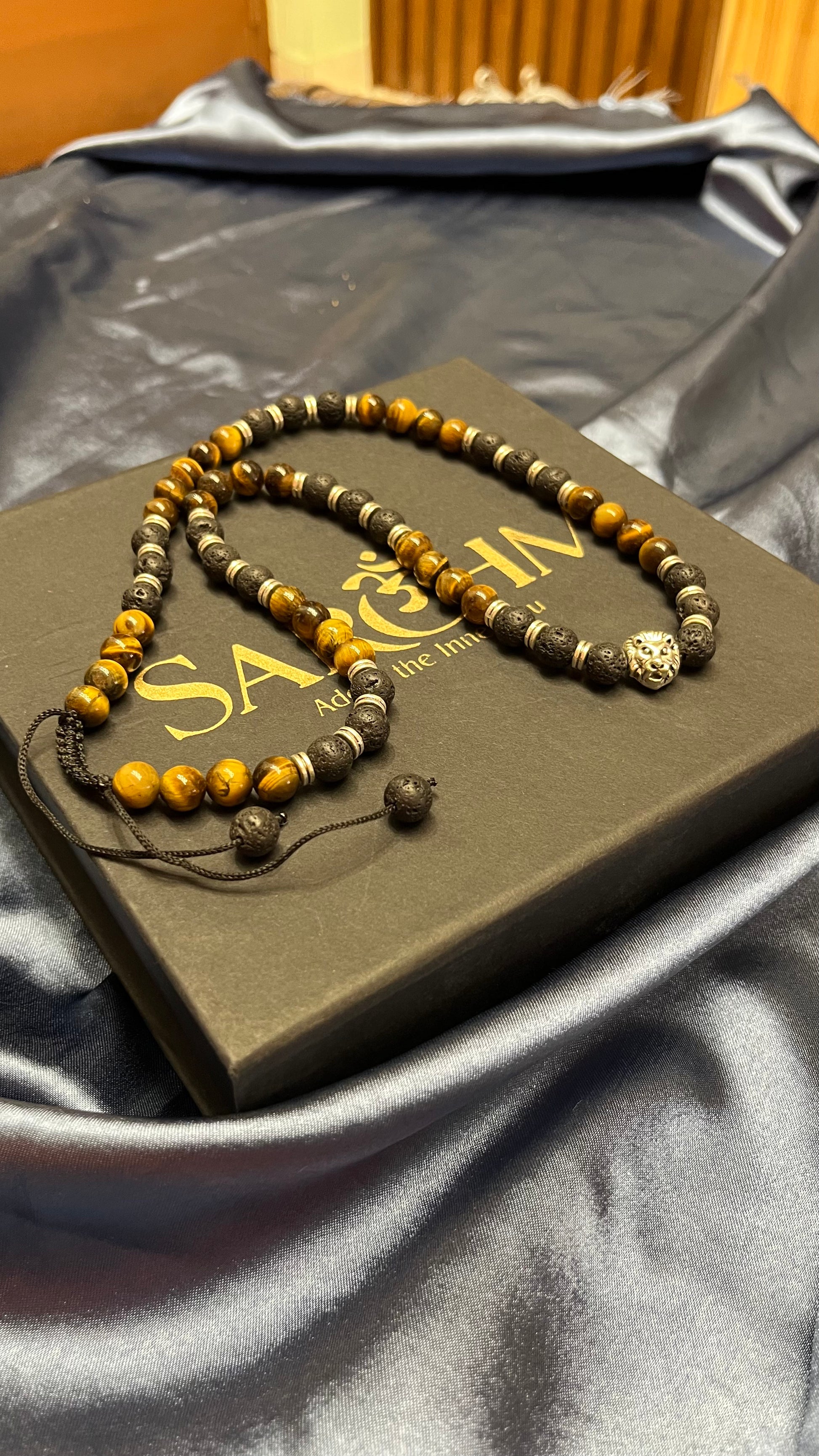 Inner Fire: Lava & Tiger Eye Strength Necklace with Tiger Charm
