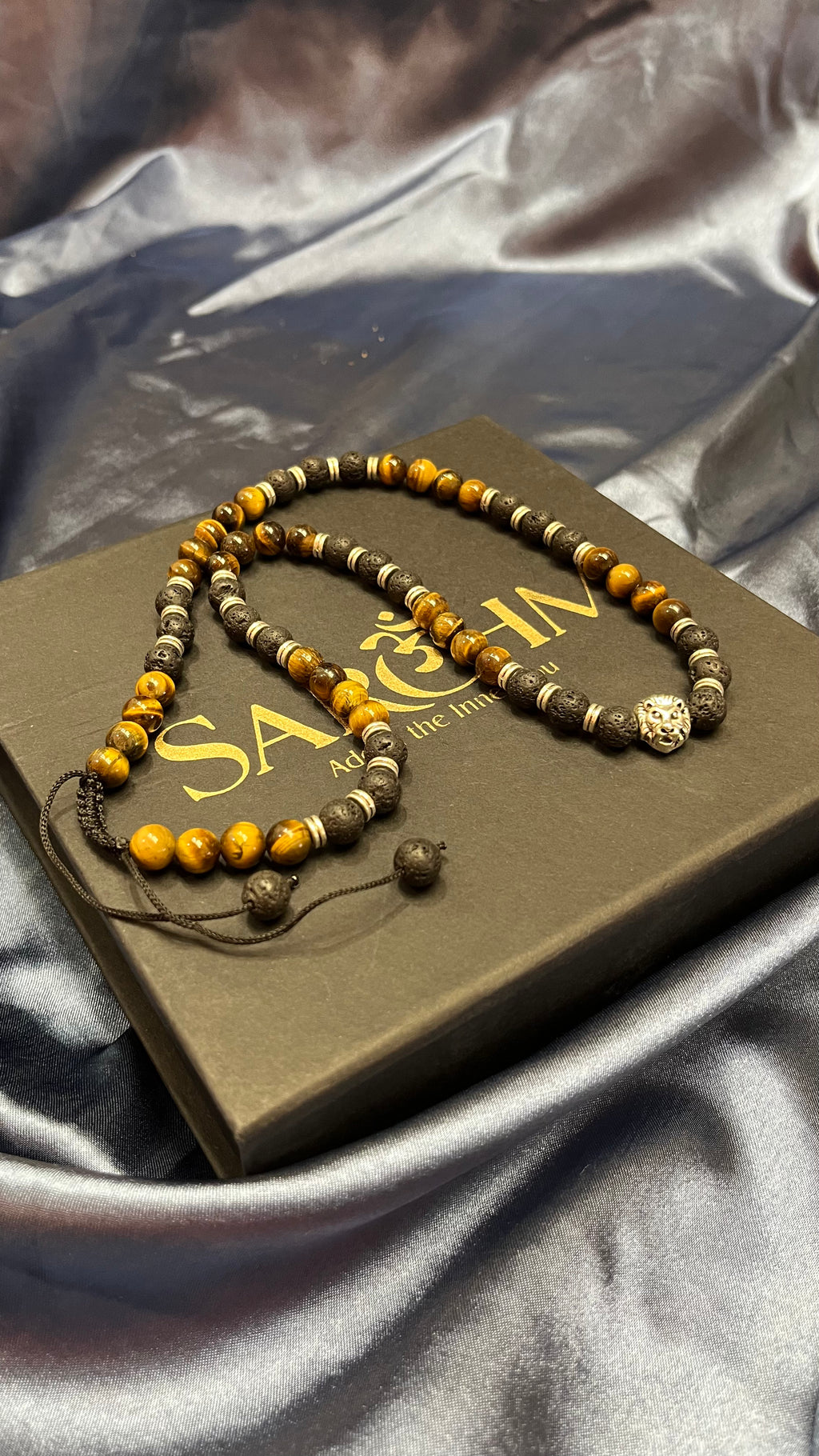 Inner Fire: Lava & Tiger Eye Strength Necklace with Tiger Charm