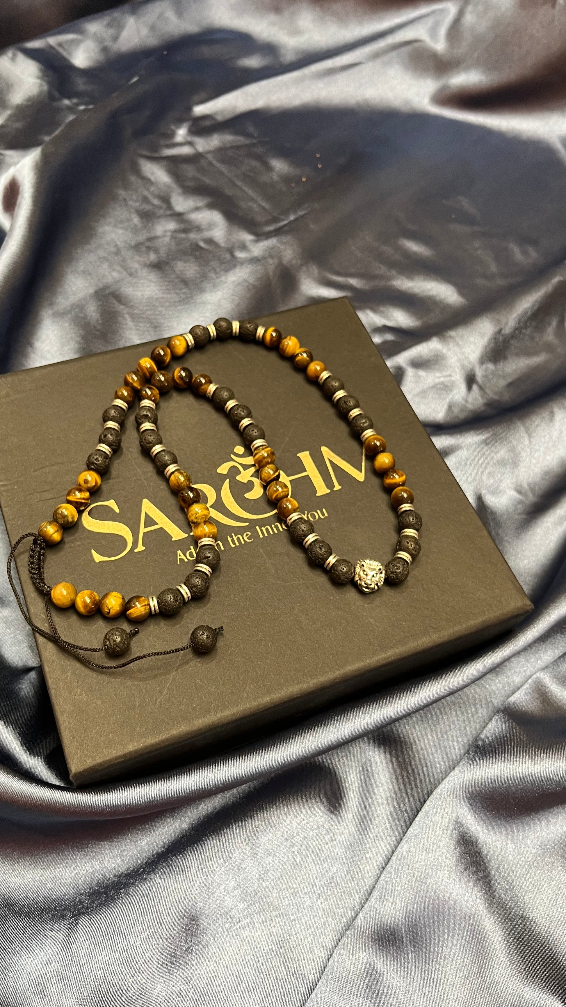 Inner Fire: Lava & Tiger Eye Strength Necklace with Tiger Charm