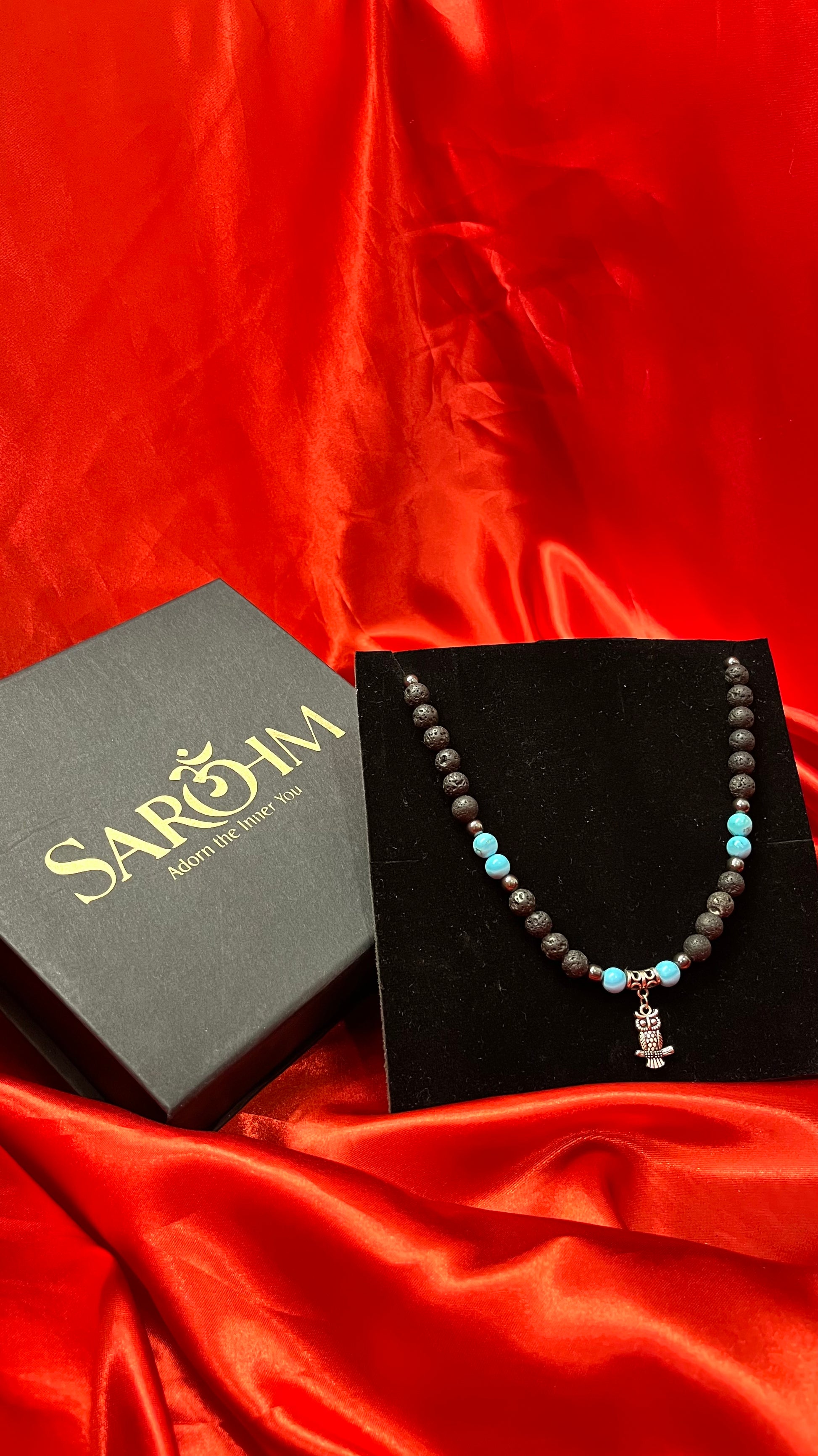 Wise Spirit Necklace | Lava & Turquoise with Owl Pendant