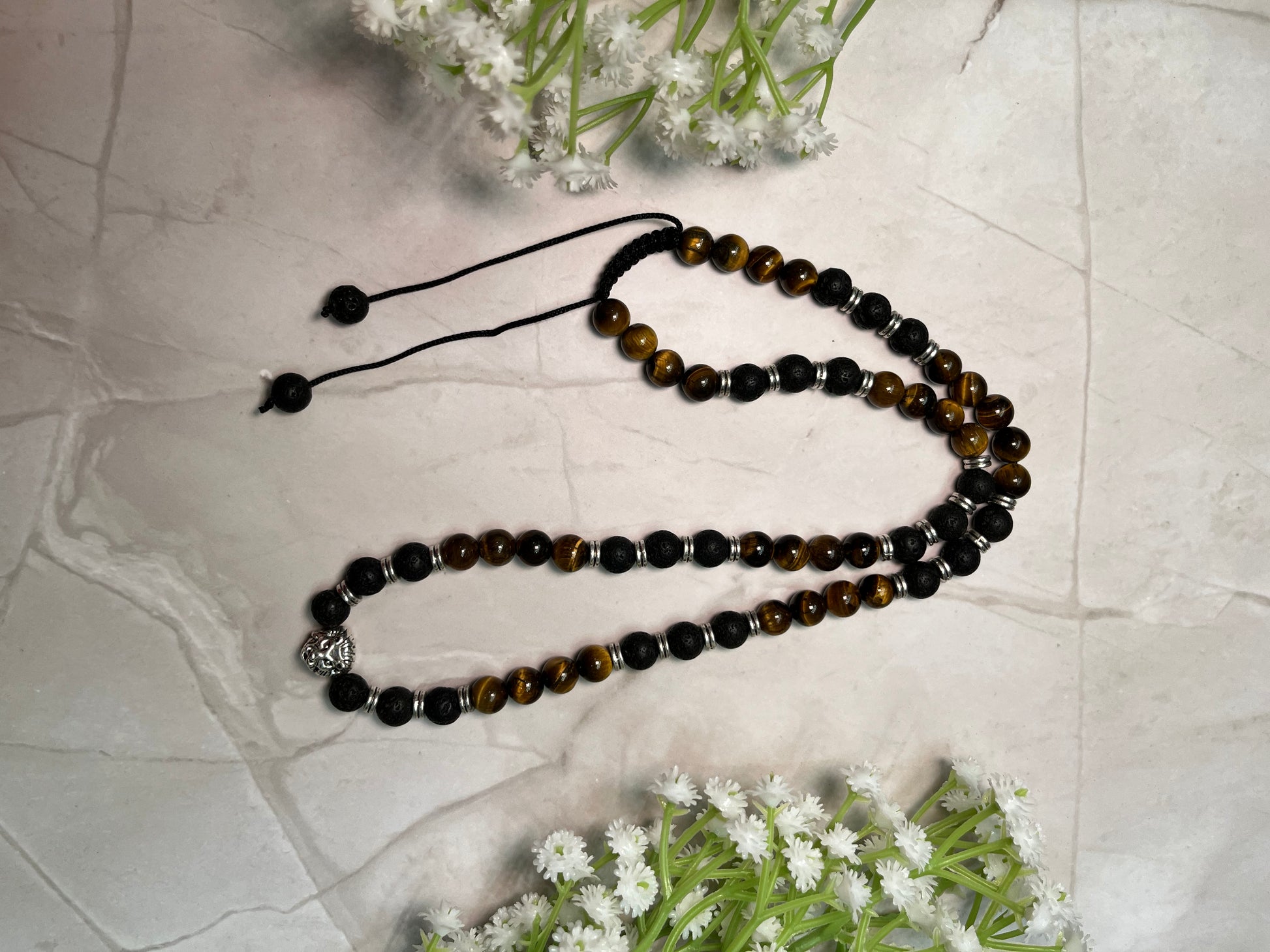 Inner Fire: Lava & Tiger Eye Strength Necklace with Tiger Charm