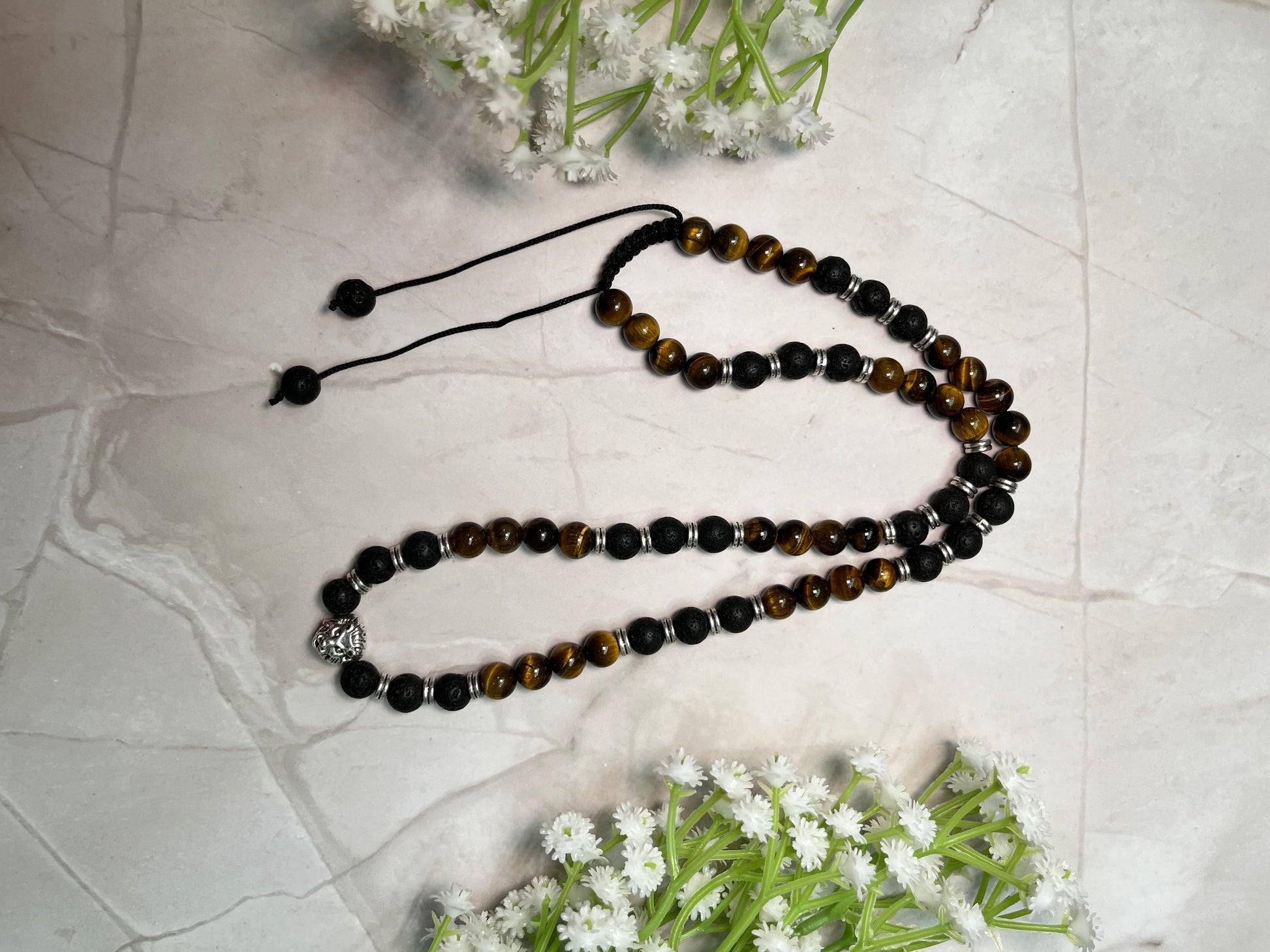 Inner Fire: Lava & Tiger Eye Strength Necklace with Tiger Charm