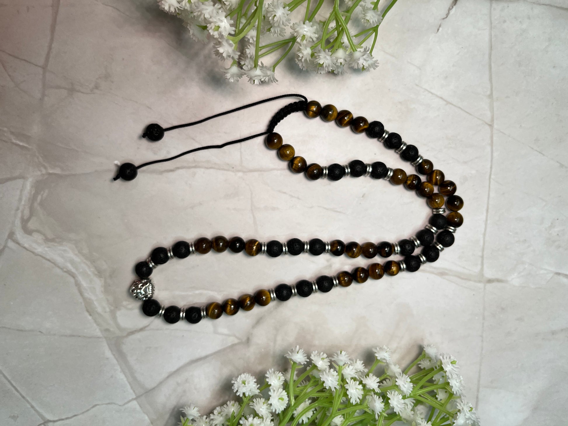 Inner Fire: Lava & Tiger Eye Strength Necklace with Tiger Charm