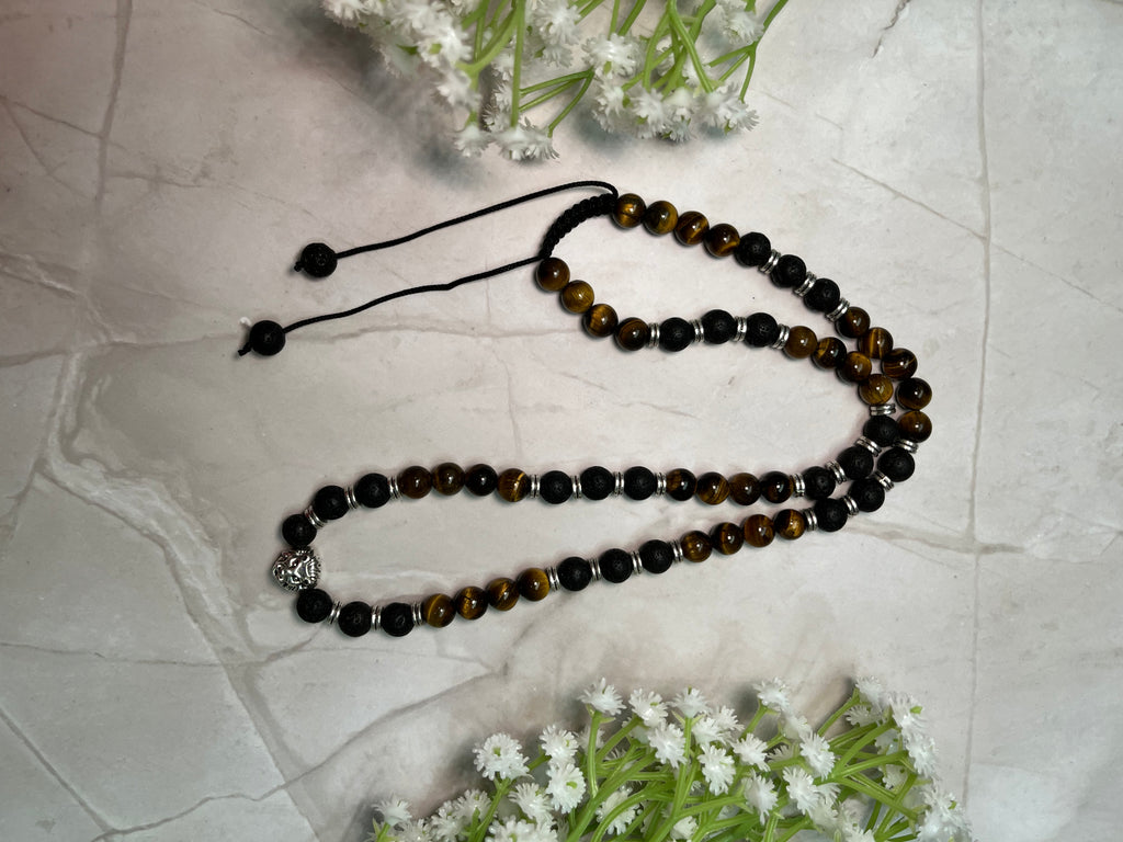Inner Fire: Lava & Tiger Eye Strength Necklace with Tiger Charm
