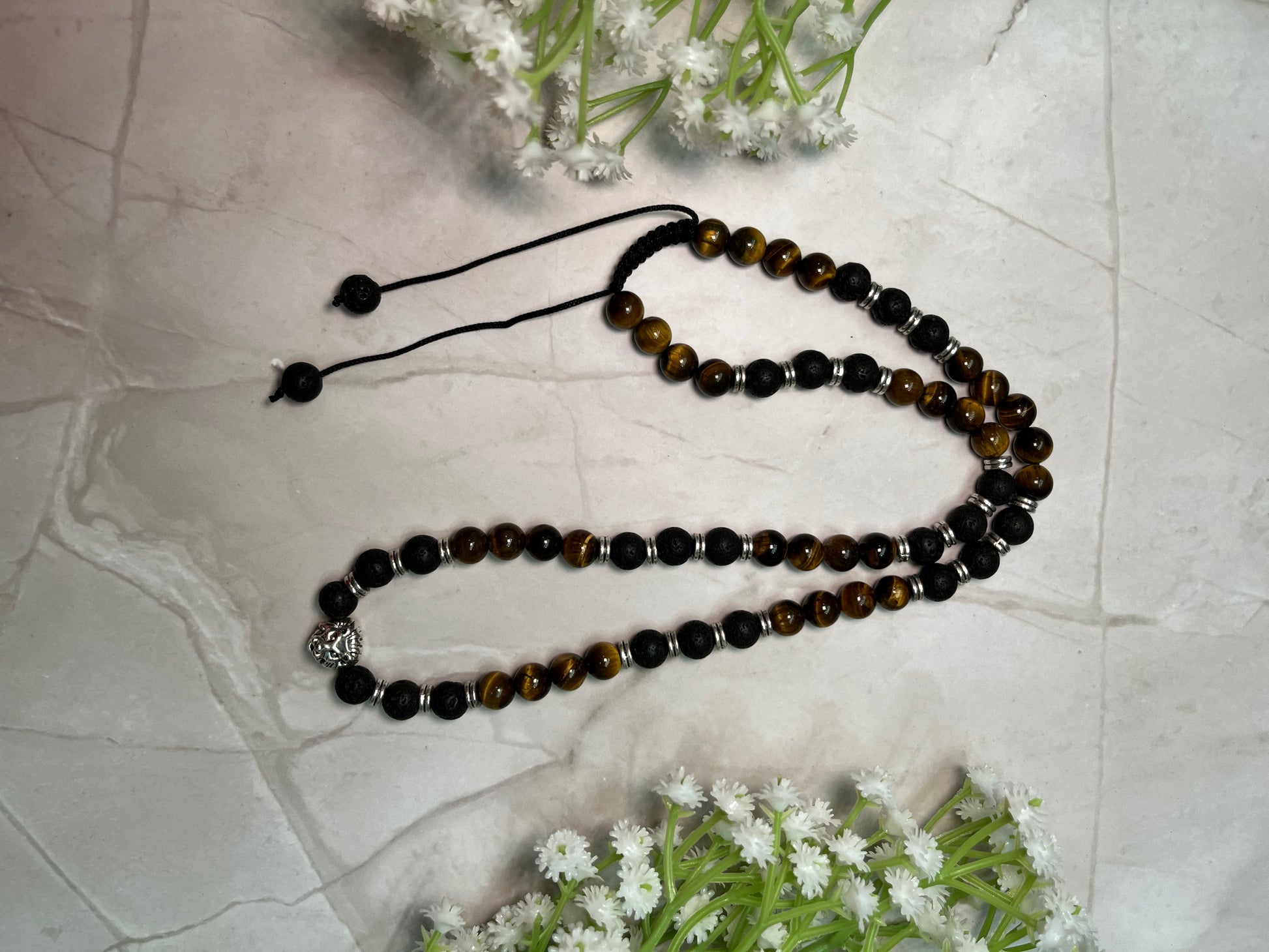 Inner Fire: Lava & Tiger Eye Strength Necklace with Tiger Charm