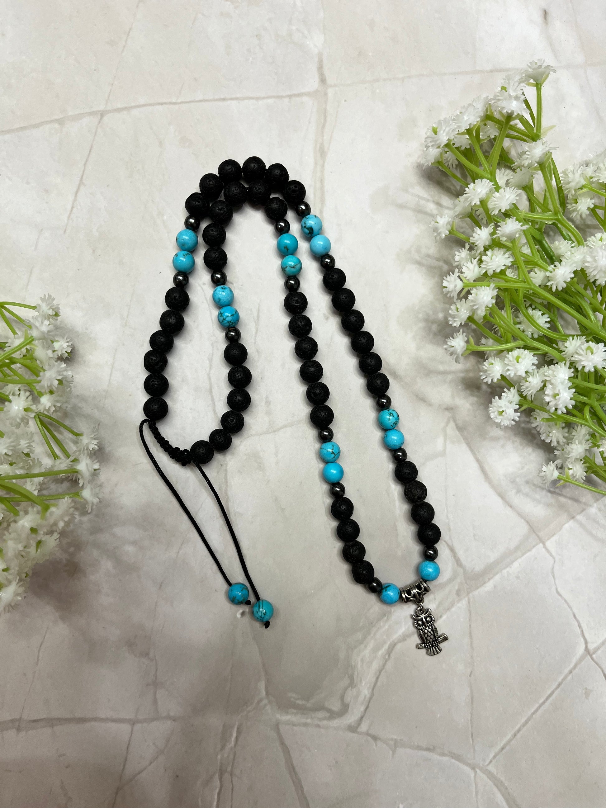 Wise Spirit Necklace | Lava & Turquoise with Owl Pendant