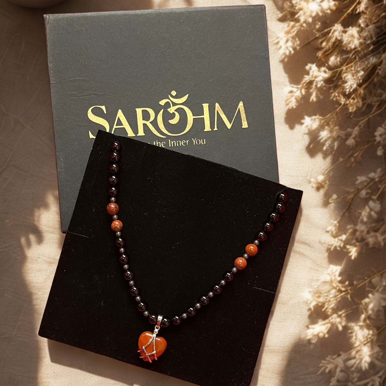 Shielded Heart: Red Jasper & Black Agate Grounding Necklace