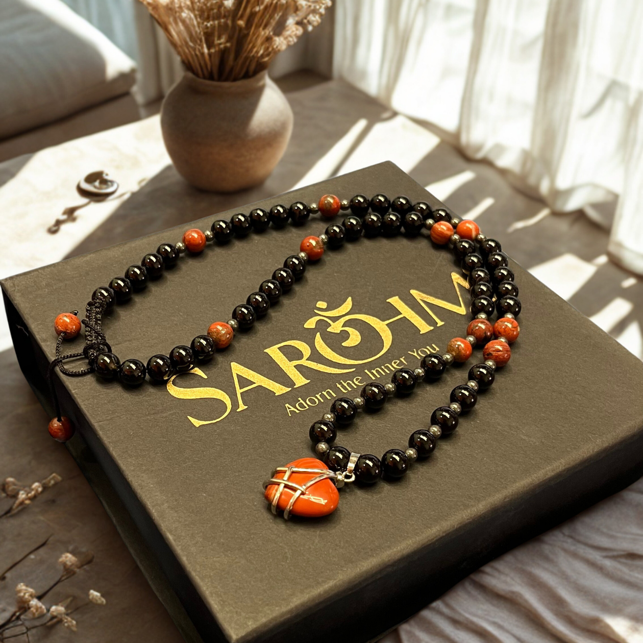 Shielded Heart: Red Jasper & Black Agate Grounding Necklace