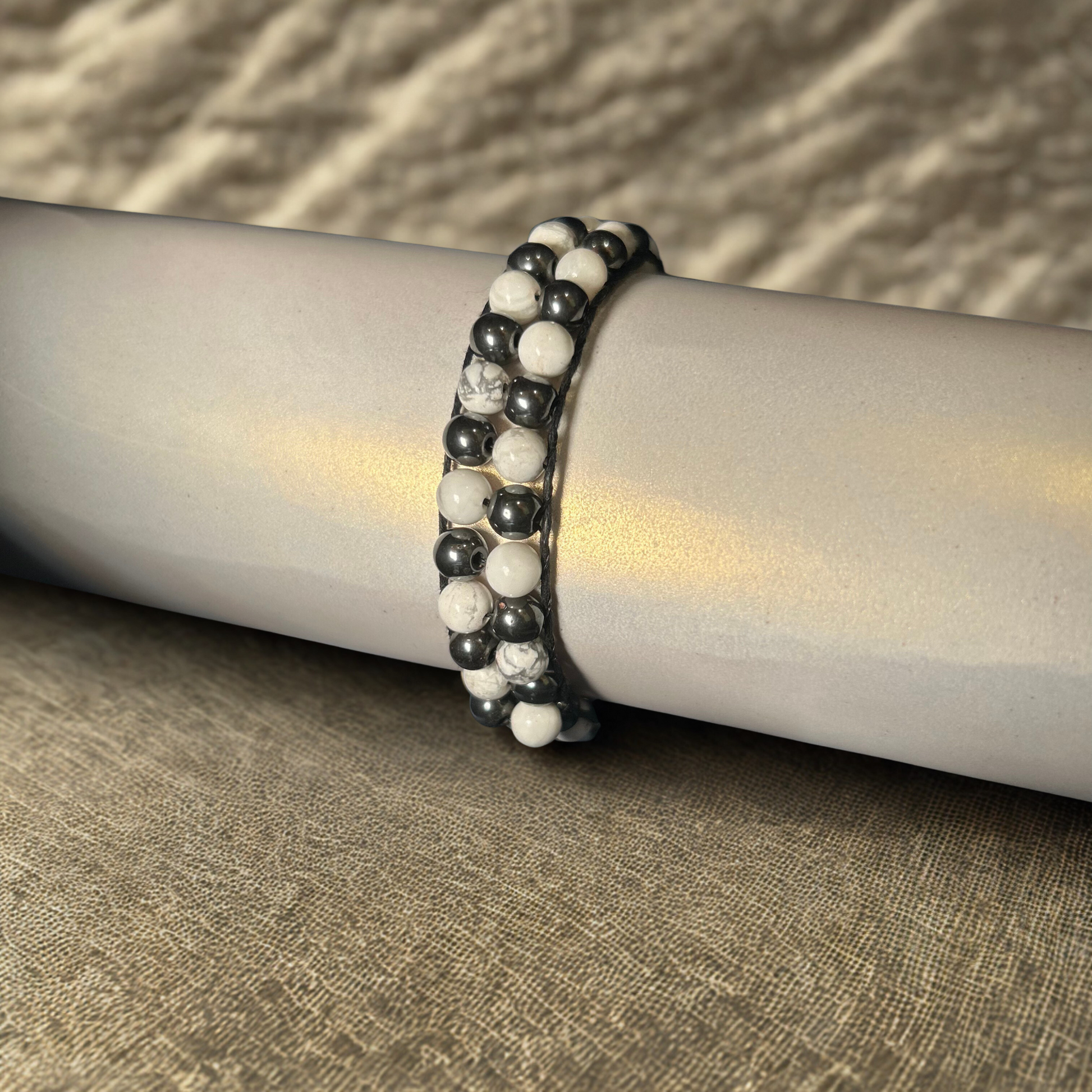 Mind Shield | White Howlite x Hematite Dual-Layer Bracelet