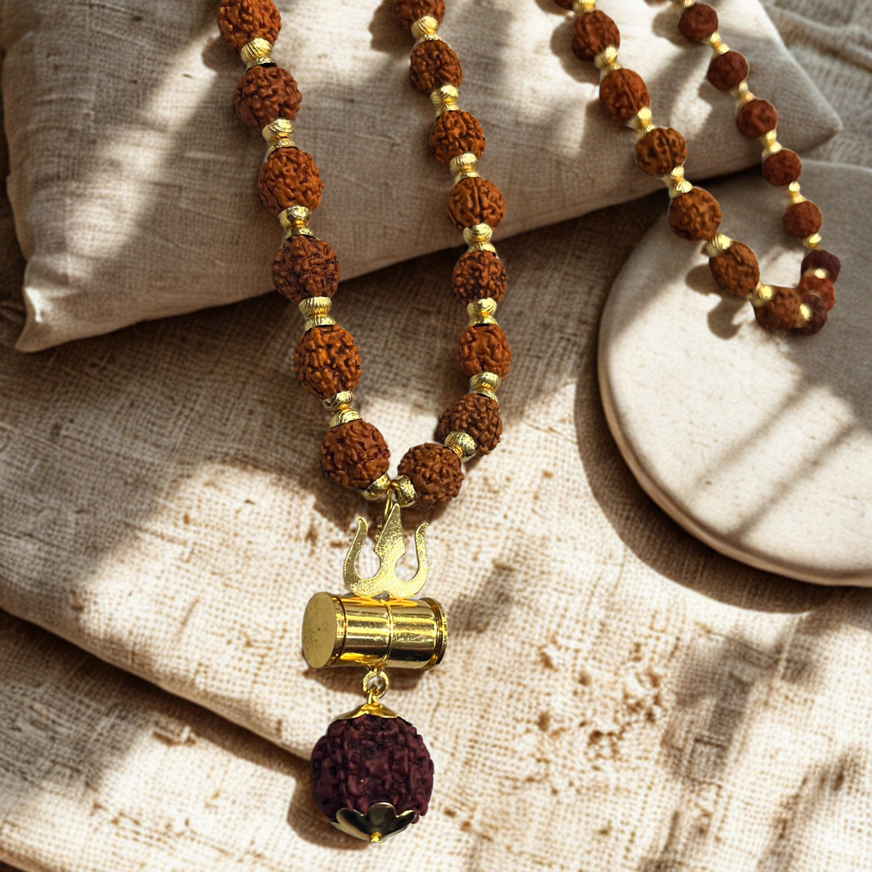 Divine Energy: Rudraksha Mala with Trishul & Damru Pendant