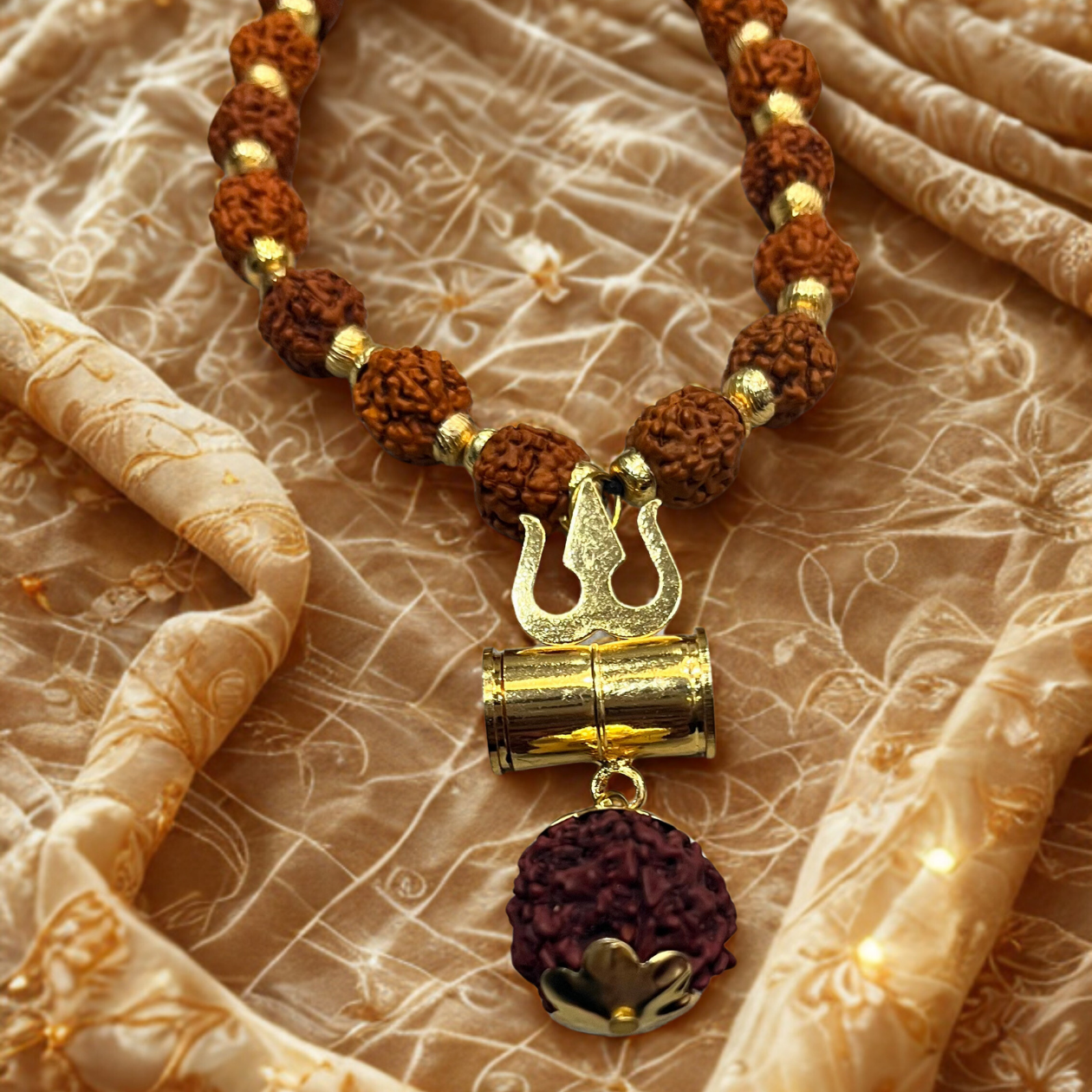 Divine Energy: Rudraksha Mala with Trishul & Damru Pendant