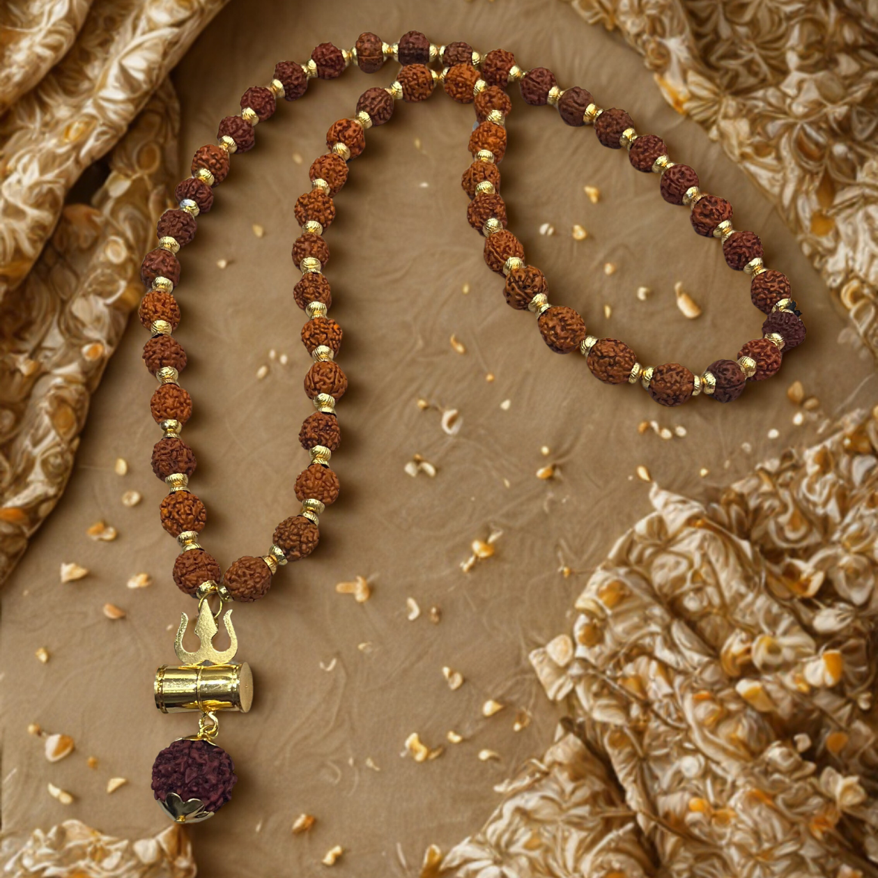 Divine Energy: Rudraksha Mala with Trishul & Damru Pendant