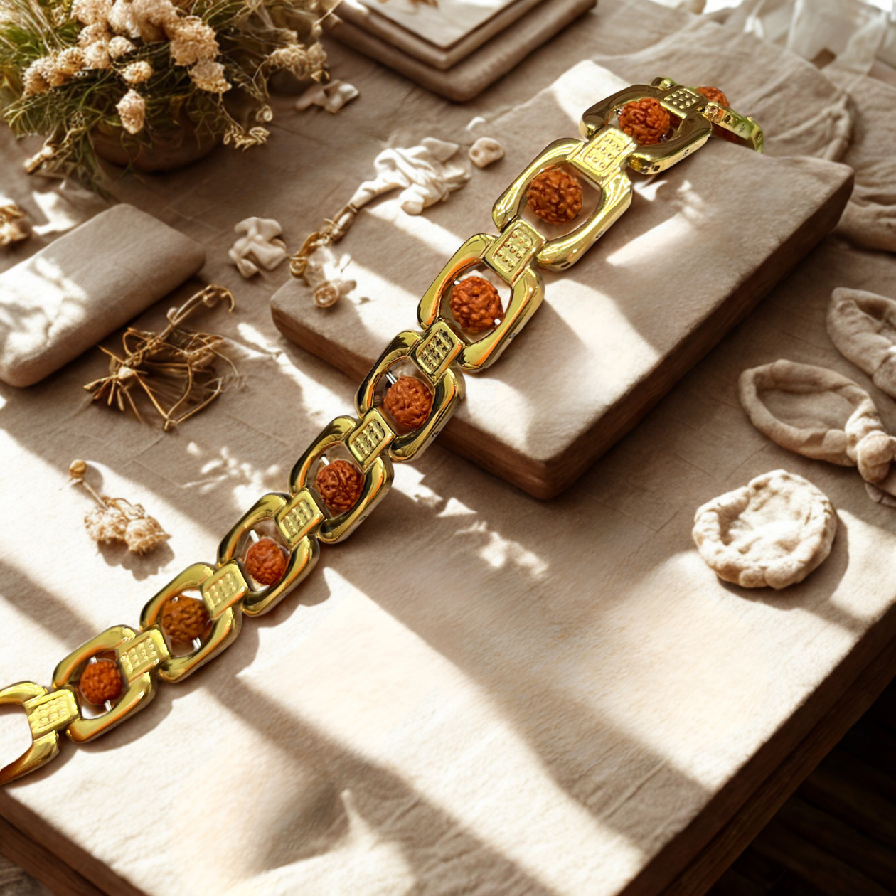 Golden Rudraksha Energy Bracelet – Balance with Every Step