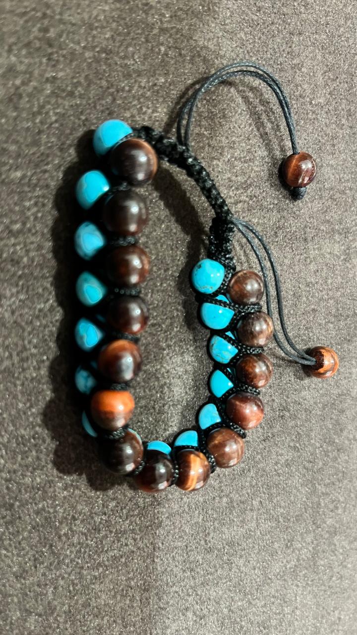 Red Tiger Eye & Turquoise Double-Layer Healing Bracelet – Courage + Clarity